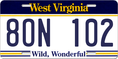 WV license plate 8ON102