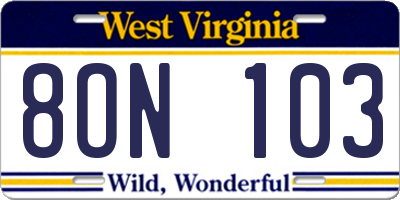 WV license plate 8ON103