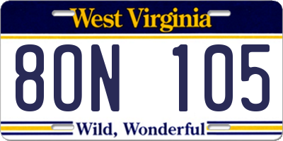 WV license plate 8ON105
