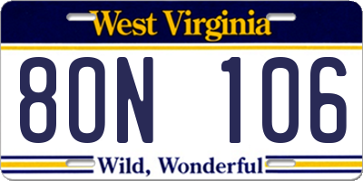 WV license plate 8ON106