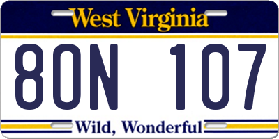 WV license plate 8ON107