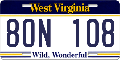 WV license plate 8ON108