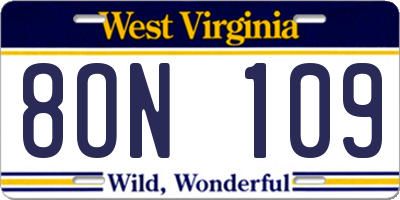 WV license plate 8ON109