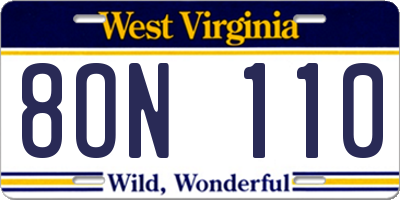 WV license plate 8ON110