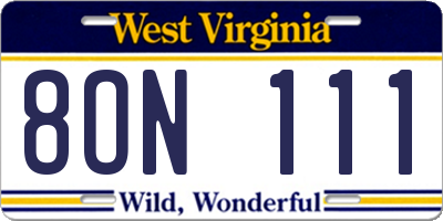 WV license plate 8ON111
