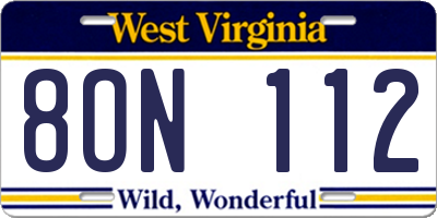 WV license plate 8ON112
