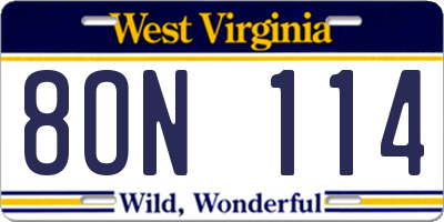 WV license plate 8ON114