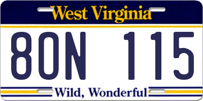 WV license plate 8ON115
