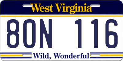 WV license plate 8ON116