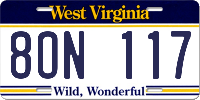 WV license plate 8ON117