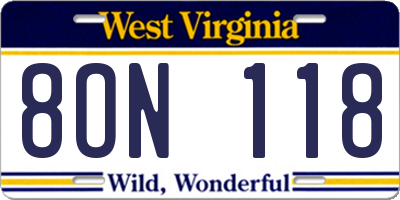 WV license plate 8ON118