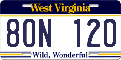 WV license plate 8ON120