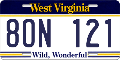 WV license plate 8ON121