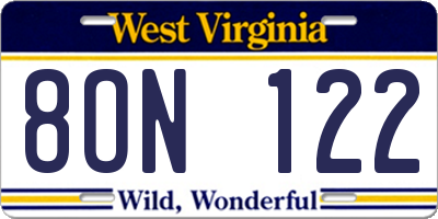 WV license plate 8ON122