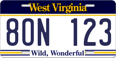 WV license plate 8ON123