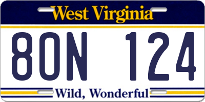 WV license plate 8ON124