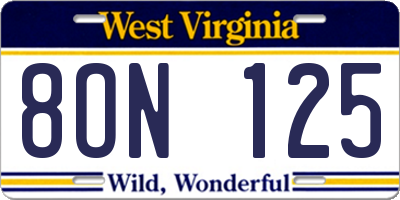WV license plate 8ON125