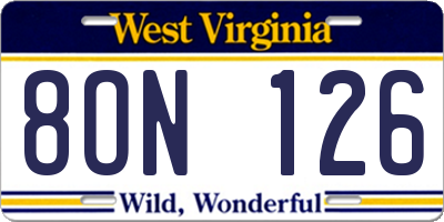 WV license plate 8ON126