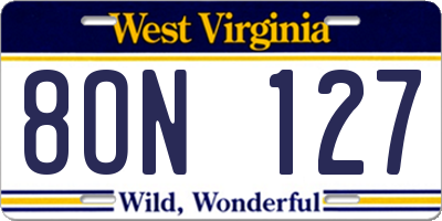 WV license plate 8ON127