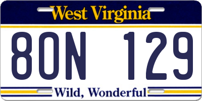 WV license plate 8ON129