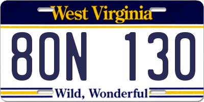 WV license plate 8ON130