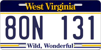 WV license plate 8ON131