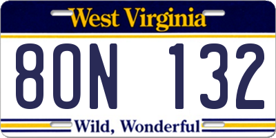 WV license plate 8ON132