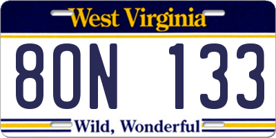 WV license plate 8ON133