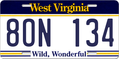 WV license plate 8ON134