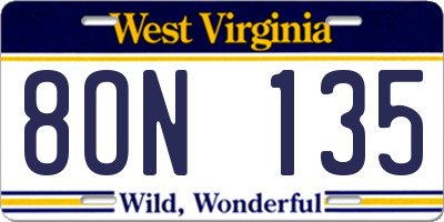 WV license plate 8ON135