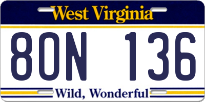 WV license plate 8ON136
