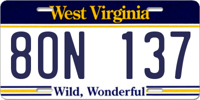 WV license plate 8ON137