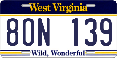 WV license plate 8ON139
