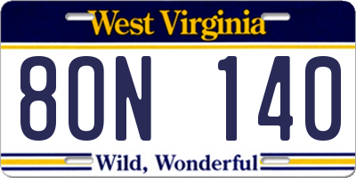 WV license plate 8ON140