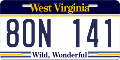 WV license plate 8ON141