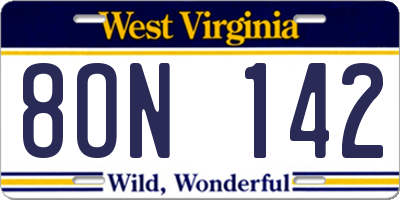 WV license plate 8ON142