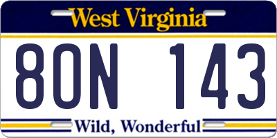 WV license plate 8ON143