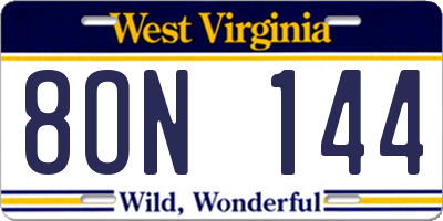 WV license plate 8ON144