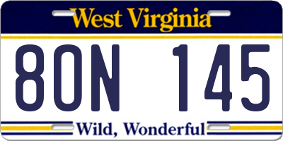 WV license plate 8ON145