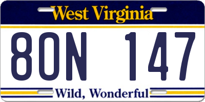 WV license plate 8ON147