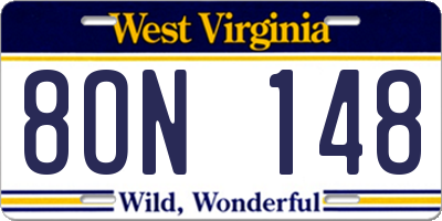 WV license plate 8ON148
