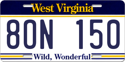 WV license plate 8ON150