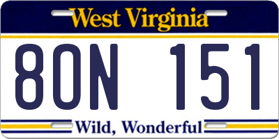 WV license plate 8ON151