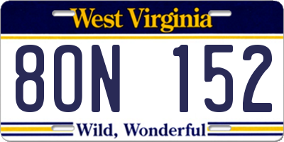 WV license plate 8ON152