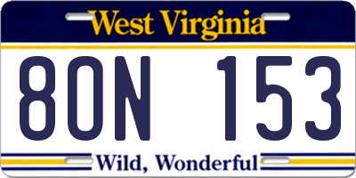 WV license plate 8ON153