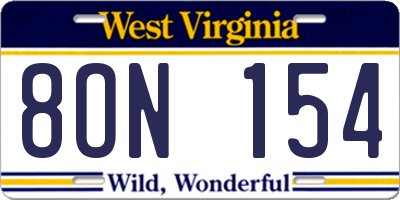 WV license plate 8ON154
