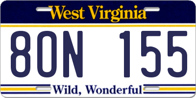 WV license plate 8ON155
