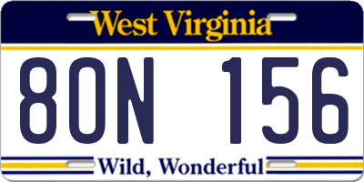WV license plate 8ON156