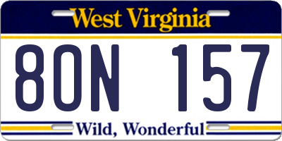 WV license plate 8ON157