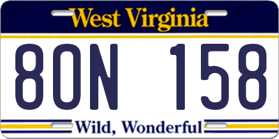 WV license plate 8ON158